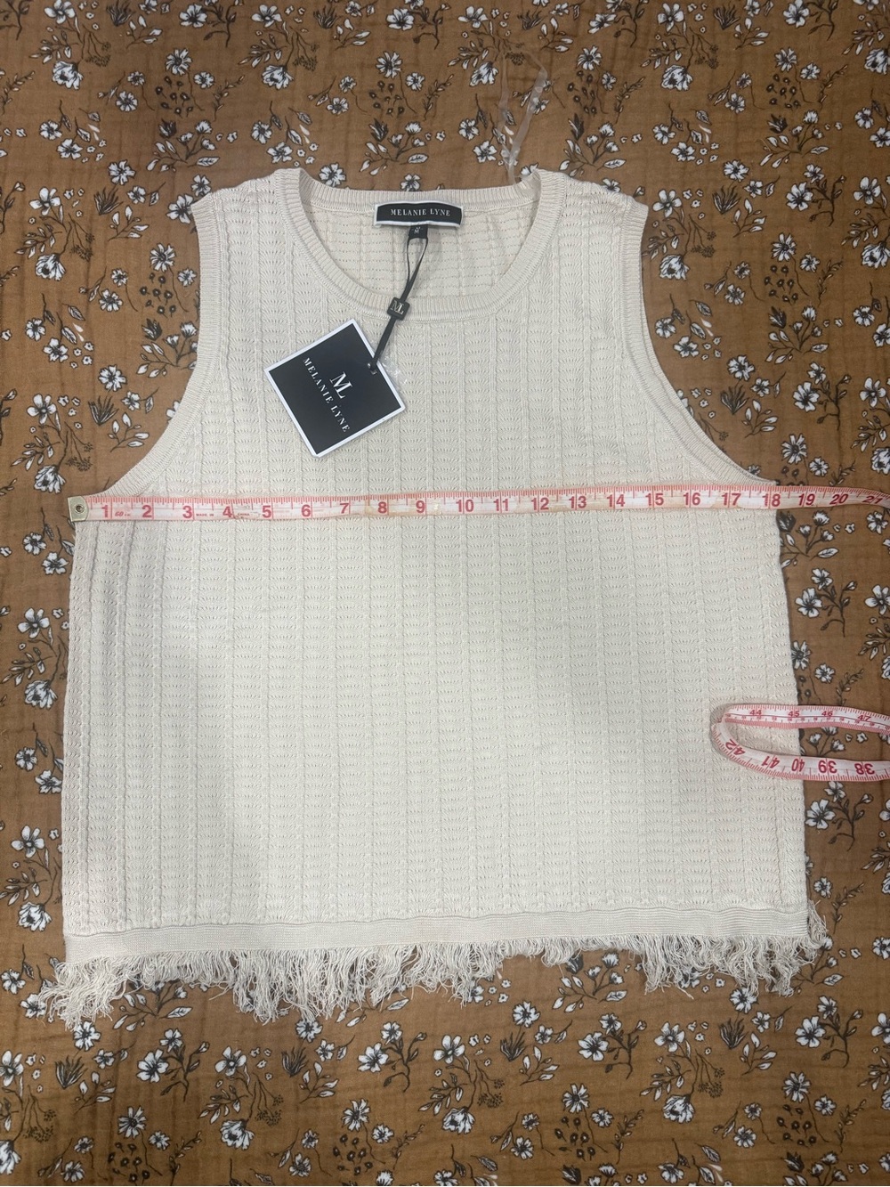New Bohemian Style Fringe Hem Cream Coloured Knit Sleeveless Tank Top Medium - Picture 7 of 9